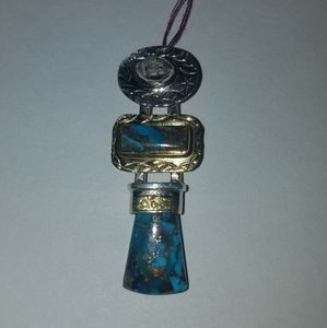 Silver and Gold Turquoise Pendant Necklace
